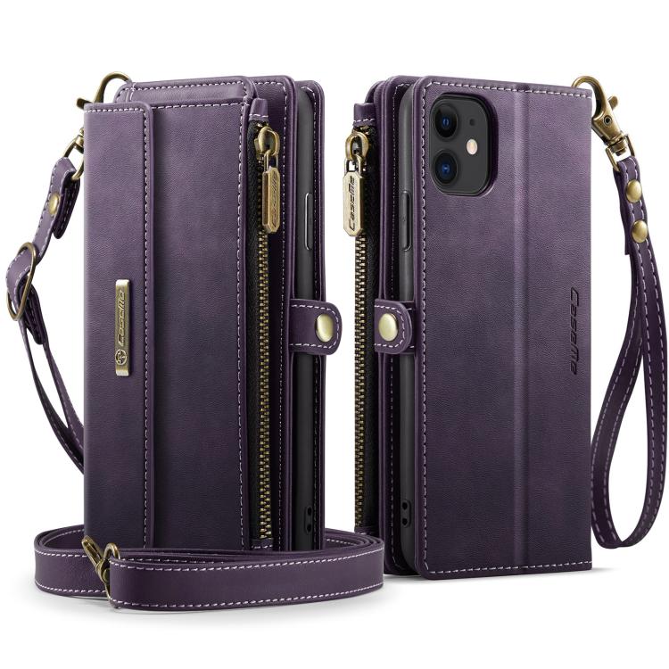 For iPhone 11 CaseMe C39 RFID Blocking Zipper Wallet Leather Phone Case with Crossbody Strap