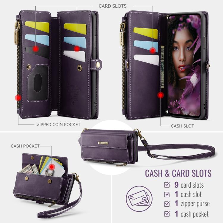 For iPhone 11 CaseMe C39 RFID Blocking Zipper Wallet Leather Phone Case with Crossbody Strap