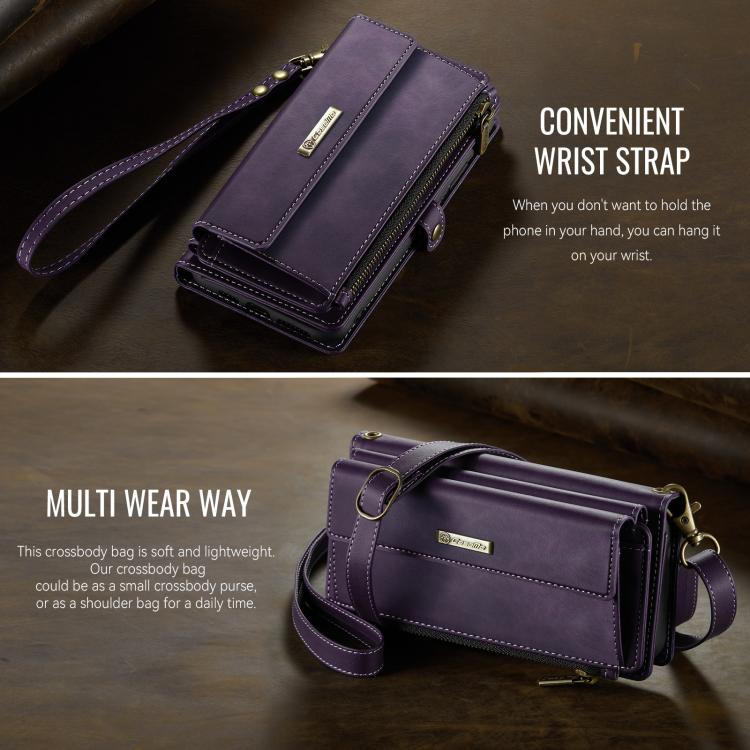 For iPhone 11 CaseMe C39 RFID Blocking Zipper Wallet Leather Phone Case with Crossbody Strap