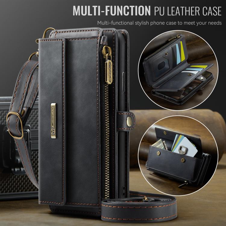 For iPhone 11 Pro CaseMe C39 RFID Blocking Zipper Wallet Leather Phone Case with Crossbody Strap