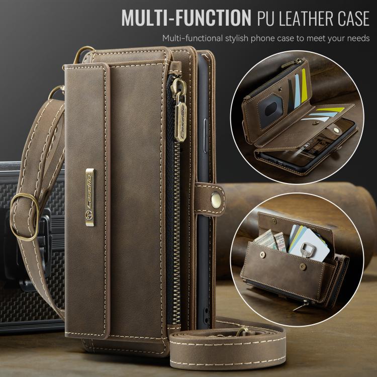 For iPhone 11 Pro CaseMe C39 RFID Blocking Zipper Wallet Leather Phone Case with Crossbody Strap