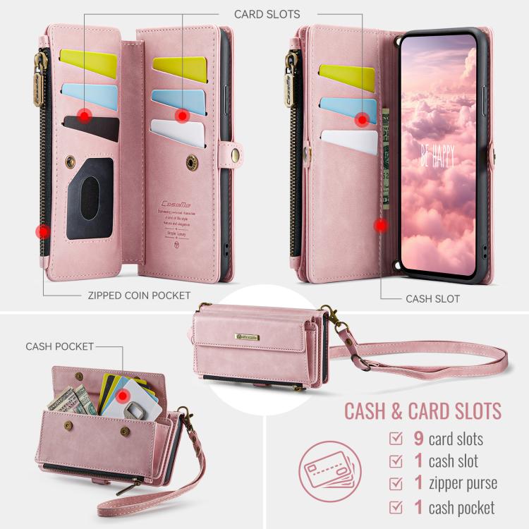 For iPhone 11 Pro CaseMe C39 RFID Blocking Zipper Wallet Leather Phone Case with Crossbody Strap