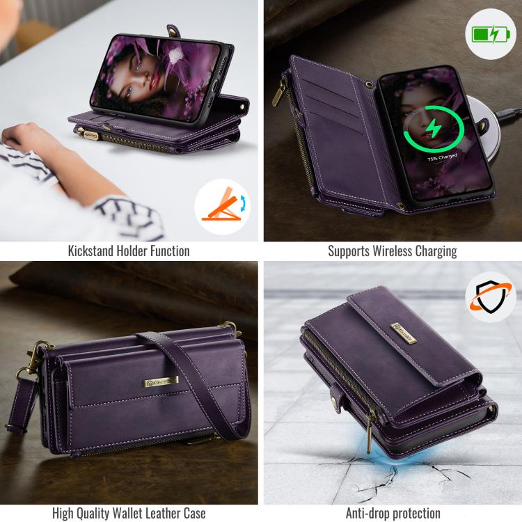 For iPhone 11 Pro CaseMe C39 RFID Blocking Zipper Wallet Leather Phone Case with Crossbody Strap