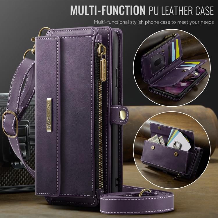 For iPhone 11 Pro CaseMe C39 RFID Blocking Zipper Wallet Leather Phone Case with Crossbody Strap