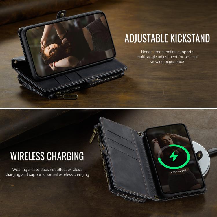 For iPhone XS Max CaseMe C39 RFID Blocking Zipper Wallet Leather Phone Case with Crossbody Strap