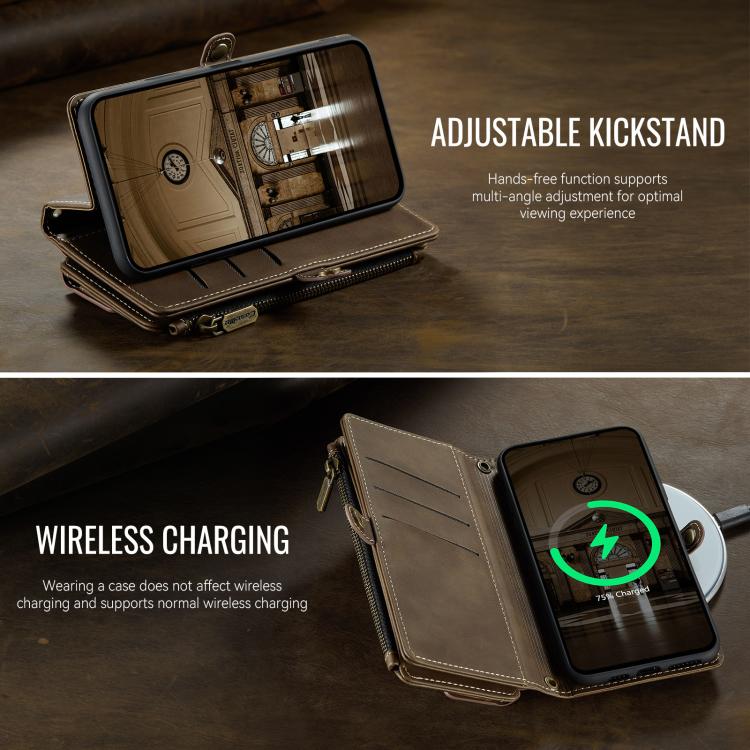For iPhone XS Max CaseMe C39 RFID Blocking Zipper Wallet Leather Phone Case with Crossbody Strap