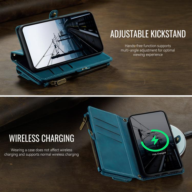 For iPhone XS Max CaseMe C39 RFID Blocking Zipper Wallet Leather Phone Case with Crossbody Strap