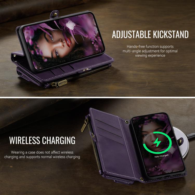 For iPhone XS Max CaseMe C39 RFID Blocking Zipper Wallet Leather Phone Case with Crossbody Strap