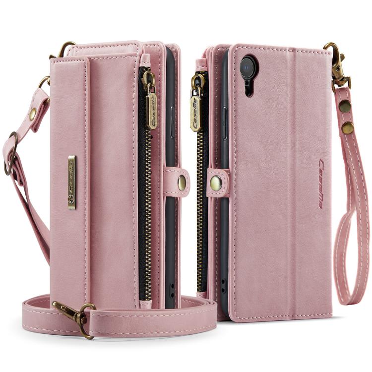 For iPhone XR CaseMe C39 RFID Blocking Zipper Wallet Leather Phone Case with Crossbody Strap