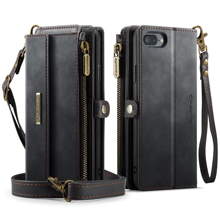 For iPhone 7 Plus / 8 Plus CaseMe C39 RFID Blocking Zipper Wallet Leather Phone Case with Crossbody Strap