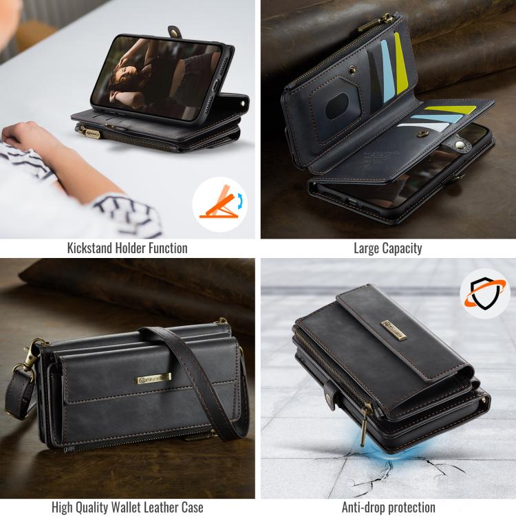 For iPhone 7 Plus / 8 Plus CaseMe C39 RFID Blocking Zipper Wallet Leather Phone Case with Crossbody Strap
