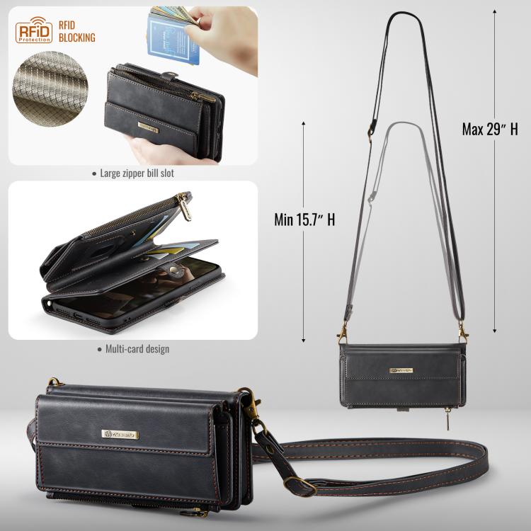 For iPhone 7 Plus / 8 Plus CaseMe C39 RFID Blocking Zipper Wallet Leather Phone Case with Crossbody Strap