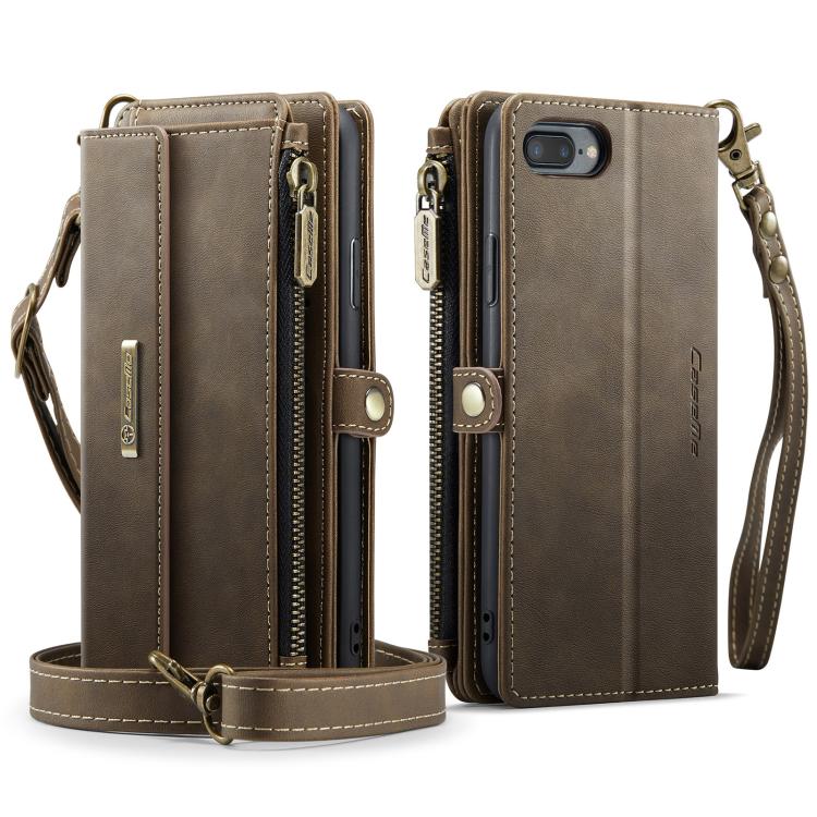 For iPhone 7 Plus / 8 Plus CaseMe C39 RFID Blocking Zipper Wallet Leather Phone Case with Crossbody Strap