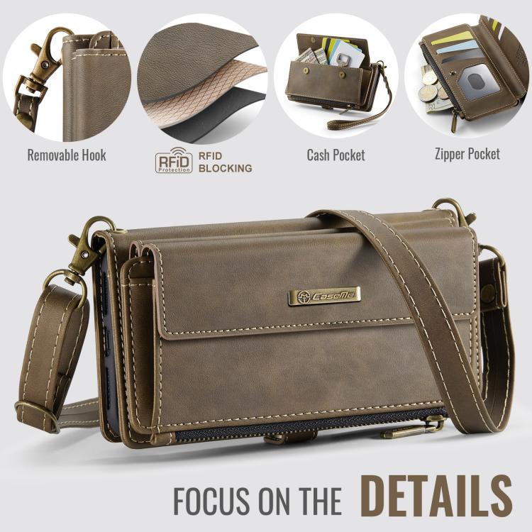 For iPhone 7 Plus / 8 Plus CaseMe C39 RFID Blocking Zipper Wallet Leather Phone Case with Crossbody Strap