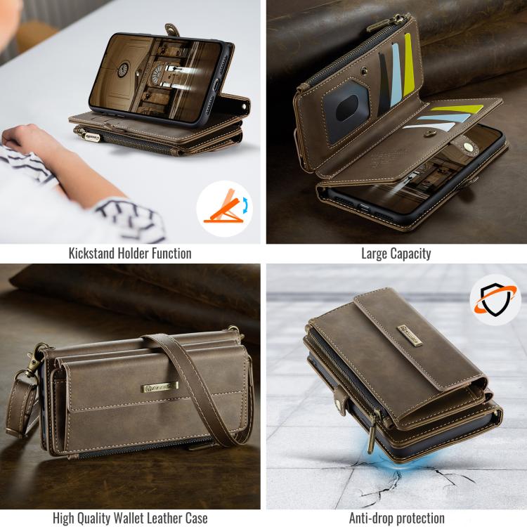 For iPhone 7 Plus / 8 Plus CaseMe C39 RFID Blocking Zipper Wallet Leather Phone Case with Crossbody Strap