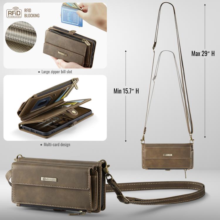 For iPhone 7 Plus / 8 Plus CaseMe C39 RFID Blocking Zipper Wallet Leather Phone Case with Crossbody Strap