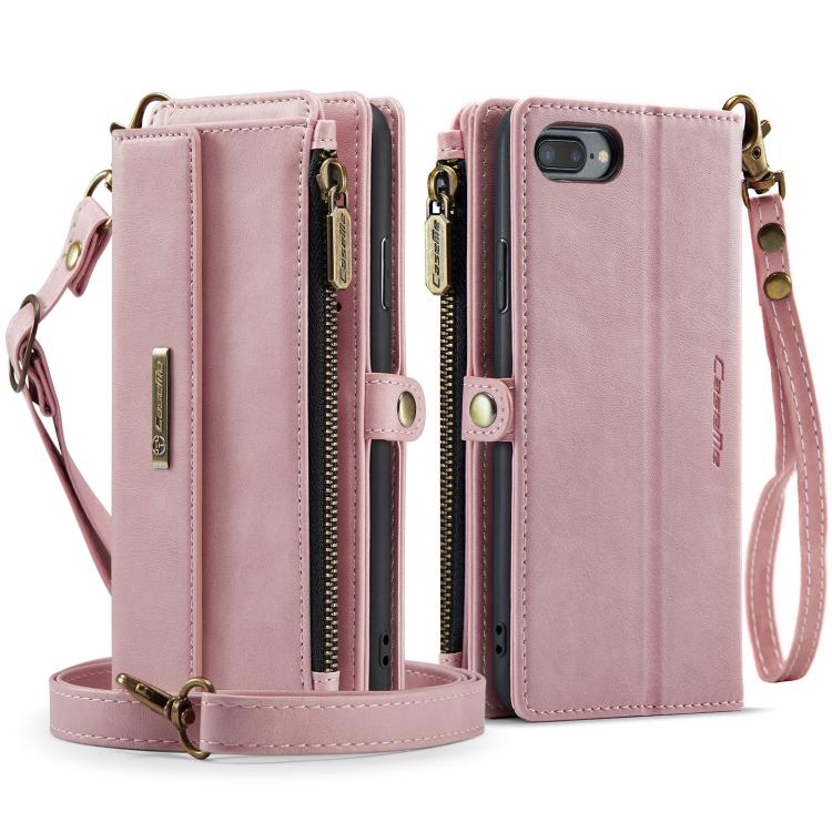 For iPhone 7 Plus / 8 Plus CaseMe C39 RFID Blocking Zipper Wallet Leather Phone Case with Crossbody Strap