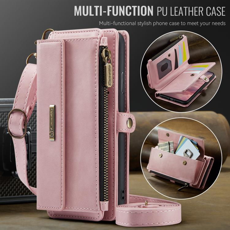 For iPhone 7 Plus / 8 Plus CaseMe C39 RFID Blocking Zipper Wallet Leather Phone Case with Crossbody Strap