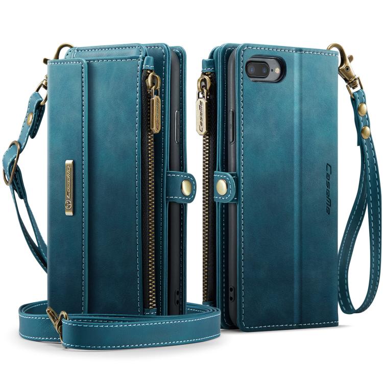 For iPhone 7 Plus / 8 Plus CaseMe C39 RFID Blocking Zipper Wallet Leather Phone Case with Crossbody Strap