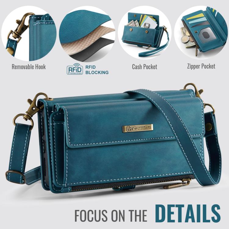 For iPhone 7 Plus / 8 Plus CaseMe C39 RFID Blocking Zipper Wallet Leather Phone Case with Crossbody Strap