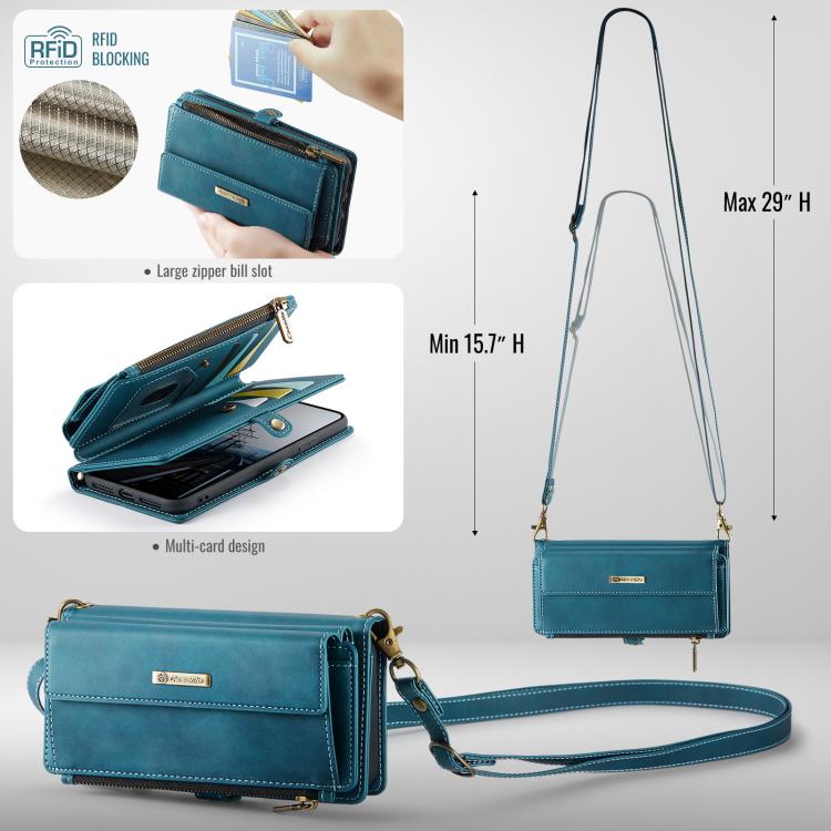 For iPhone 7 Plus / 8 Plus CaseMe C39 RFID Blocking Zipper Wallet Leather Phone Case with Crossbody Strap