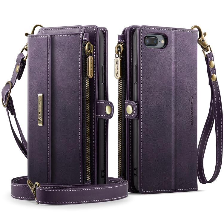 For iPhone 7 Plus / 8 Plus CaseMe C39 RFID Blocking Zipper Wallet Leather Phone Case with Crossbody Strap