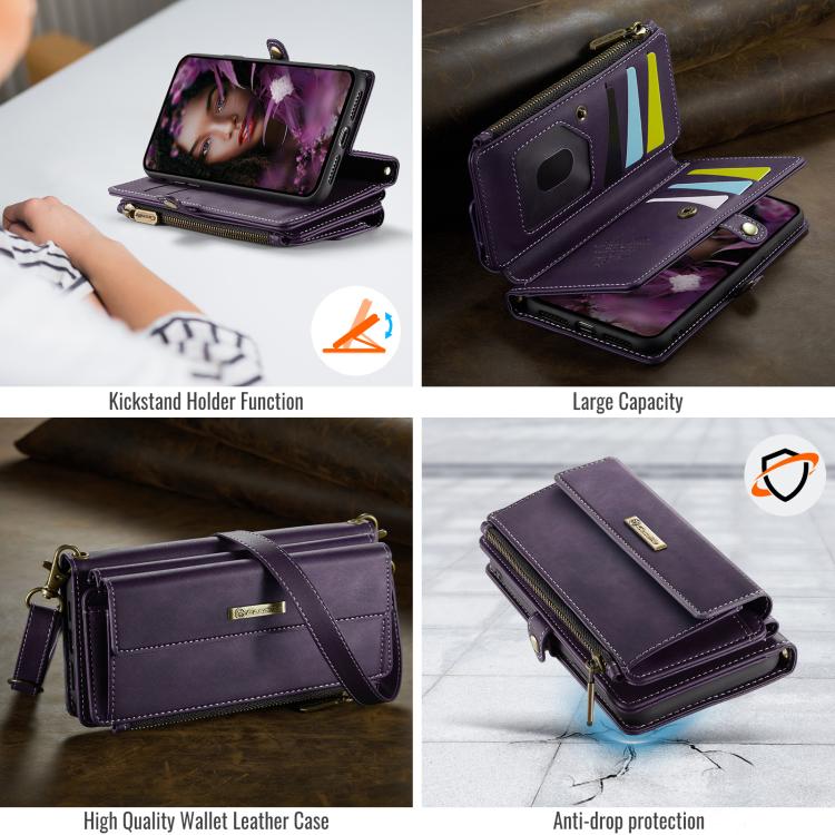For iPhone 7 Plus / 8 Plus CaseMe C39 RFID Blocking Zipper Wallet Leather Phone Case with Crossbody Strap