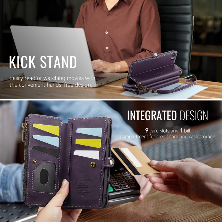 For iPhone 7 Plus / 8 Plus CaseMe C39 RFID Blocking Zipper Wallet Leather Phone Case with Crossbody Strap