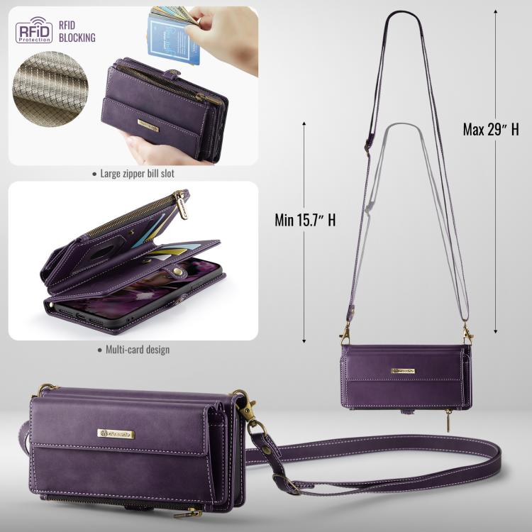 For iPhone 7 Plus / 8 Plus CaseMe C39 RFID Blocking Zipper Wallet Leather Phone Case with Crossbody Strap