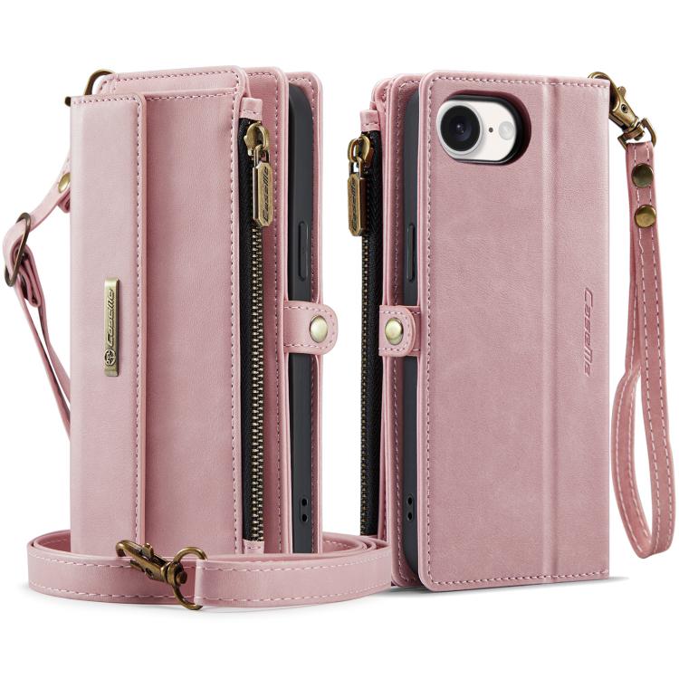 For iPhone 17e / 16e CaseMe C39 RFID Blocking Zipper Wallet Leather Phone Case with Crossbody Strap