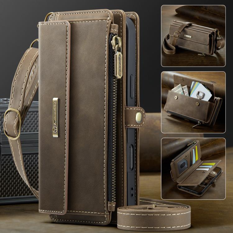 For iPhone 17 CaseMe C39 RFID Blocking Zipper Wallet Leather Phone Case with Crossbody Strap