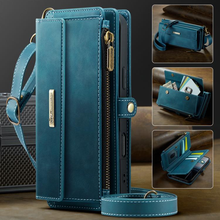 For iPhone 17 CaseMe C39 RFID Blocking Zipper Wallet Leather Phone Case with Crossbody Strap