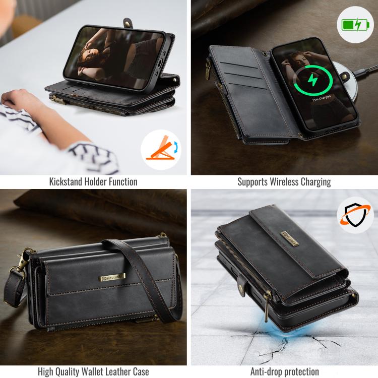 For iPhone Air CaseMe C39 RFID Blocking Zipper Wallet Leather Phone Case with Crossbody Strap