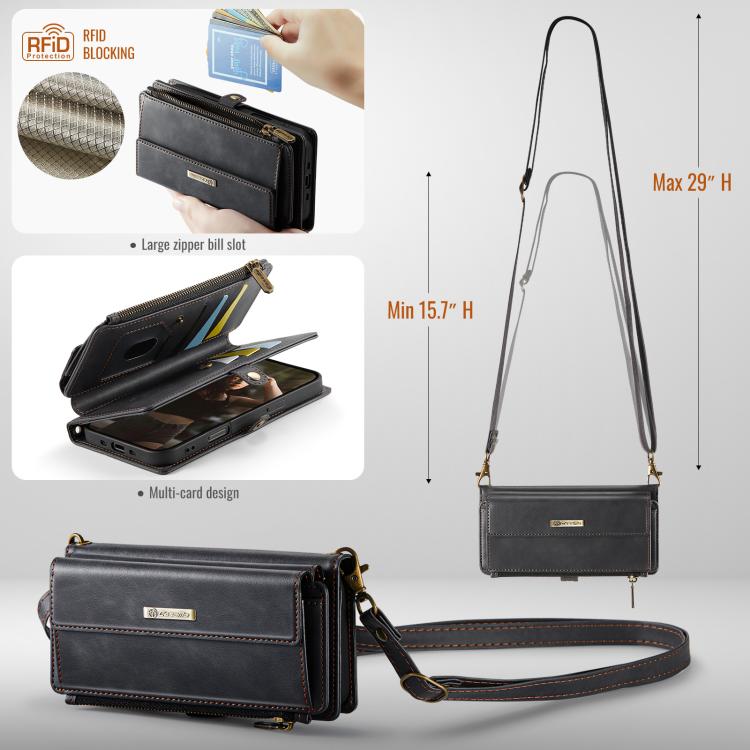 For iPhone Air CaseMe C39 RFID Blocking Zipper Wallet Leather Phone Case with Crossbody Strap
