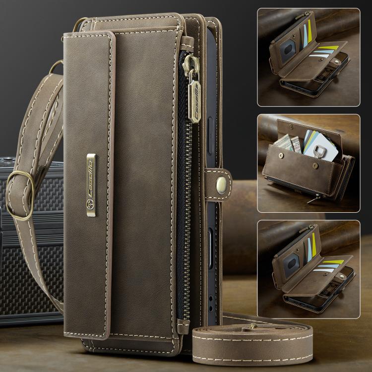 For iPhone Air CaseMe C39 RFID Blocking Zipper Wallet Leather Phone Case with Crossbody Strap