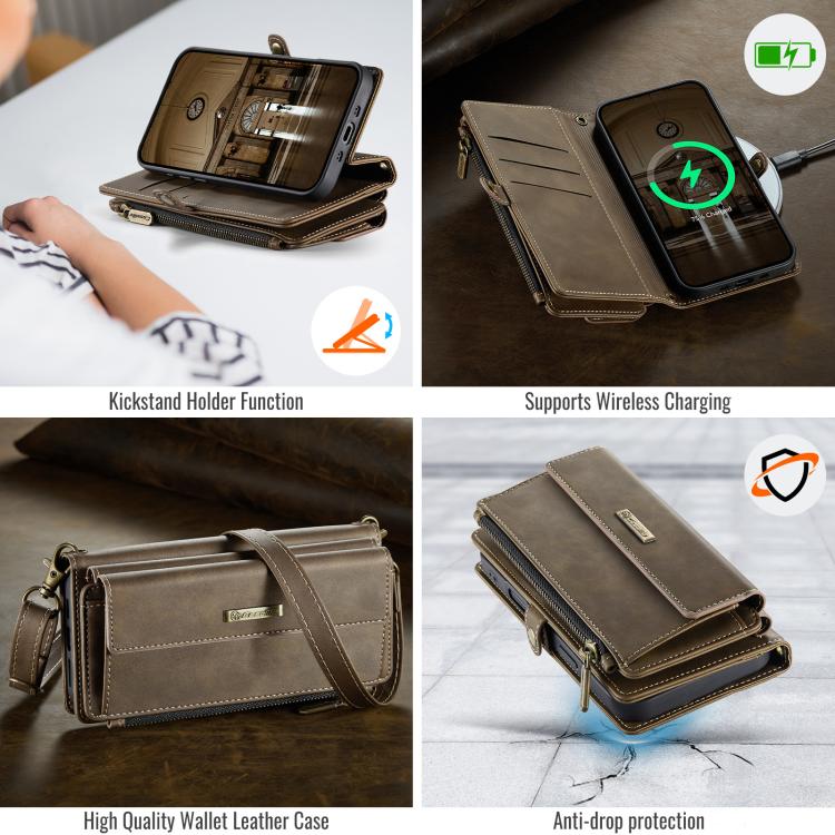 For iPhone Air CaseMe C39 RFID Blocking Zipper Wallet Leather Phone Case with Crossbody Strap