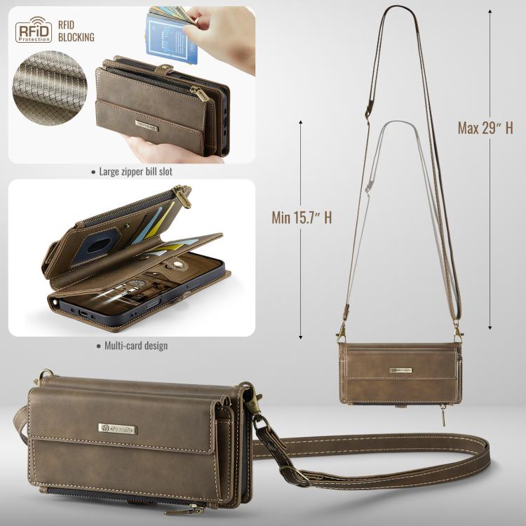 For iPhone Air CaseMe C39 RFID Blocking Zipper Wallet Leather Phone Case with Crossbody Strap