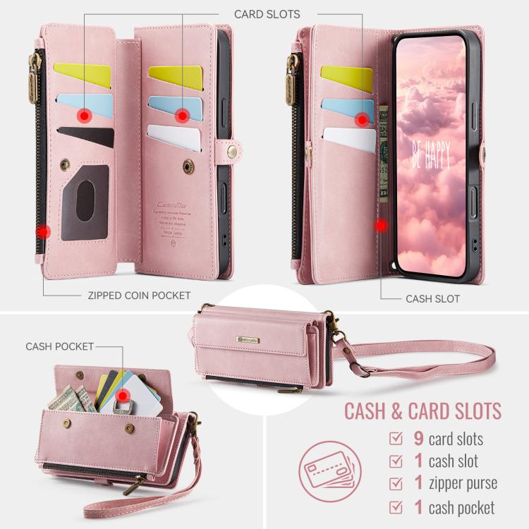 For iPhone Air CaseMe C39 RFID Blocking Zipper Wallet Leather Phone Case with Crossbody Strap