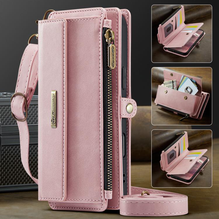 For iPhone Air CaseMe C39 RFID Blocking Zipper Wallet Leather Phone Case with Crossbody Strap
