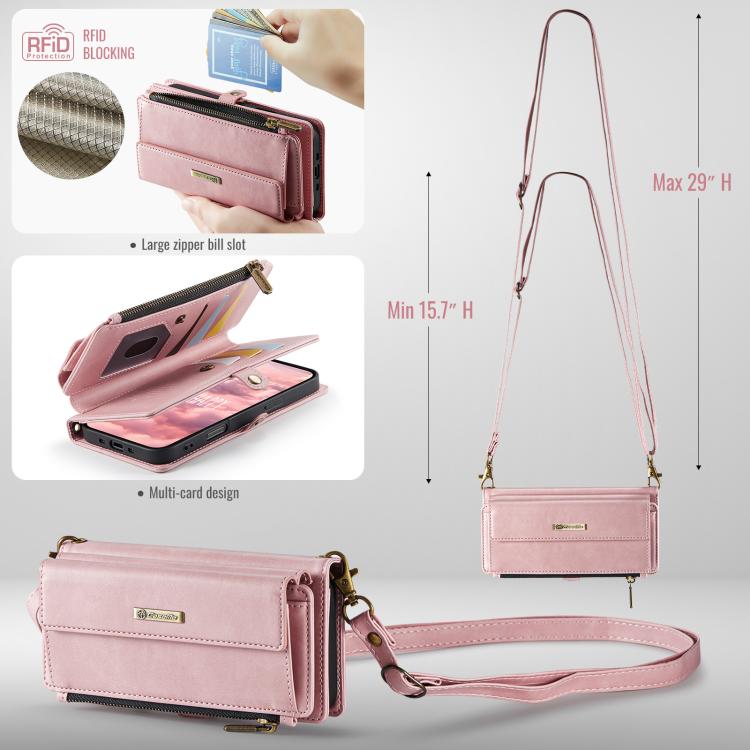 For iPhone Air CaseMe C39 RFID Blocking Zipper Wallet Leather Phone Case with Crossbody Strap