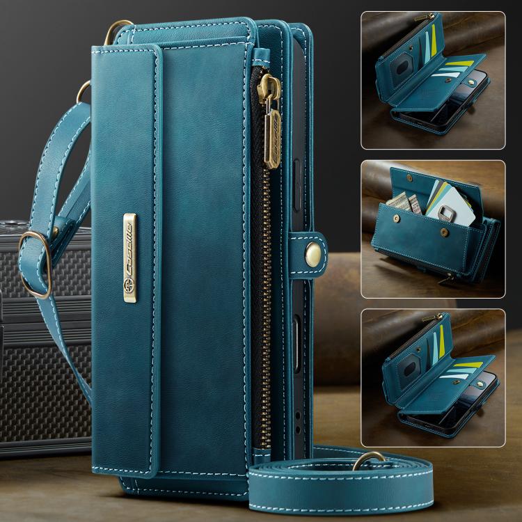 For iPhone Air CaseMe C39 RFID Blocking Zipper Wallet Leather Phone Case with Crossbody Strap