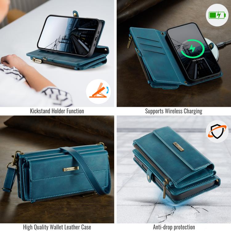 For iPhone Air CaseMe C39 RFID Blocking Zipper Wallet Leather Phone Case with Crossbody Strap