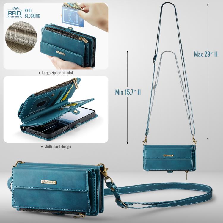 For iPhone Air CaseMe C39 RFID Blocking Zipper Wallet Leather Phone Case with Crossbody Strap