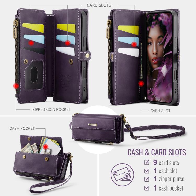 For iPhone Air CaseMe C39 RFID Blocking Zipper Wallet Leather Phone Case with Crossbody Strap