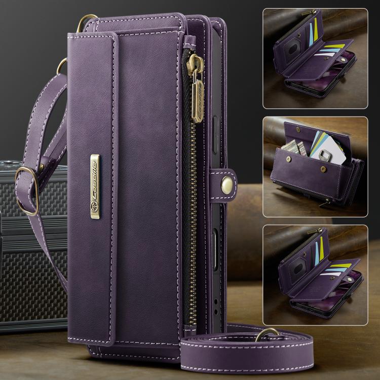 For iPhone Air CaseMe C39 RFID Blocking Zipper Wallet Leather Phone Case with Crossbody Strap