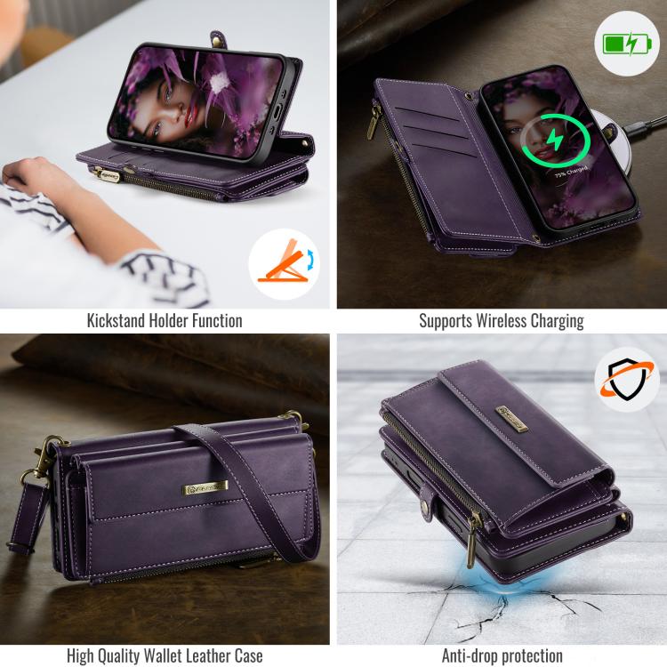 For iPhone Air CaseMe C39 RFID Blocking Zipper Wallet Leather Phone Case with Crossbody Strap