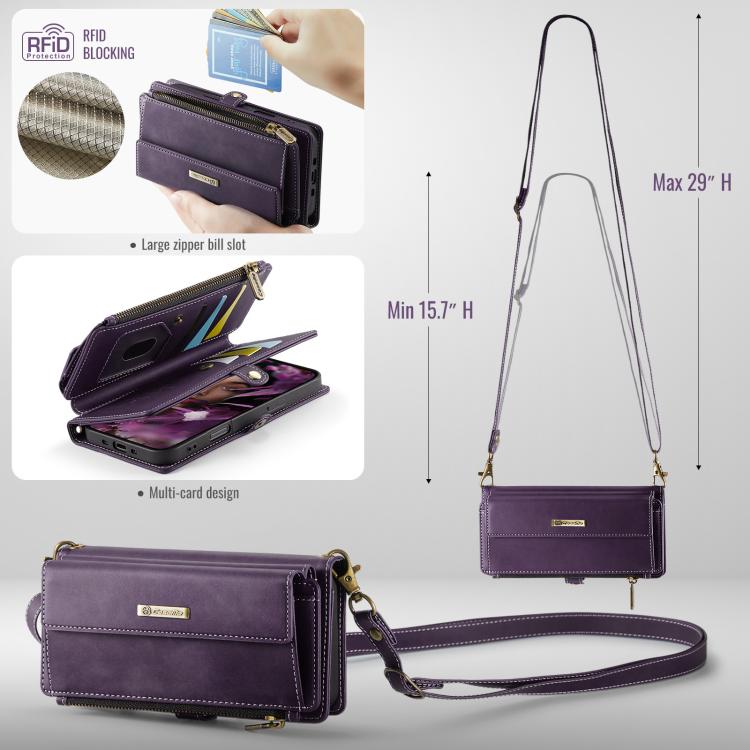 For iPhone Air CaseMe C39 RFID Blocking Zipper Wallet Leather Phone Case with Crossbody Strap