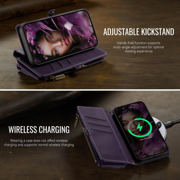 For iPhone Air CaseMe C39 RFID Blocking Zipper Wallet Leather Phone Case with Crossbody Strap