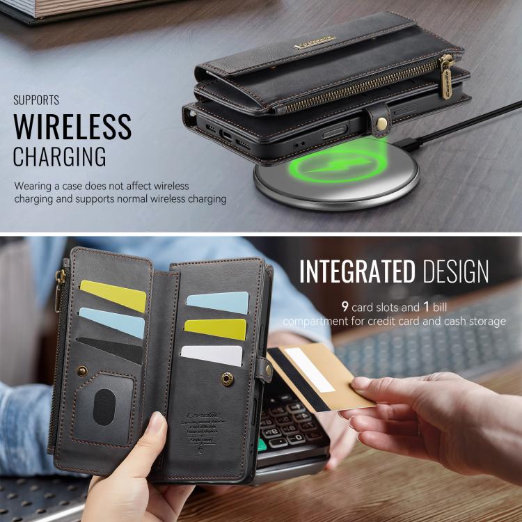 For iPhone 17 Pro CaseMe C39 RFID Blocking Zipper Wallet Leather Phone Case with Crossbody Strap