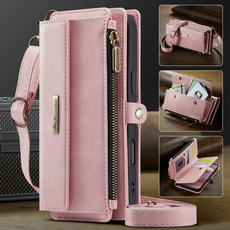 For iPhone 17 Pro CaseMe C39 RFID Blocking Zipper Wallet Leather Phone Case with Crossbody Strap